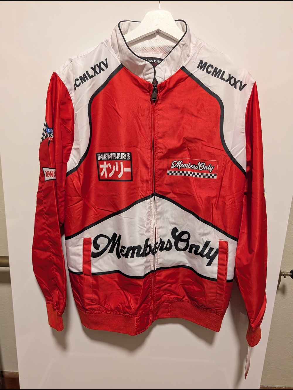 Members Only Red and White Racing Windbreaker Jacket